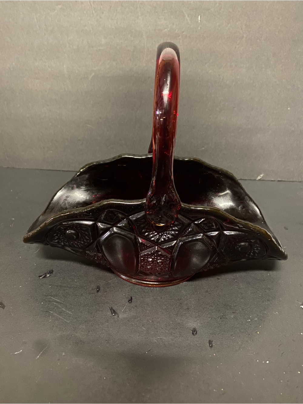 Vintage Indiana Amberina Ruby Red Glass Basket with Handle. Glowing Basket.